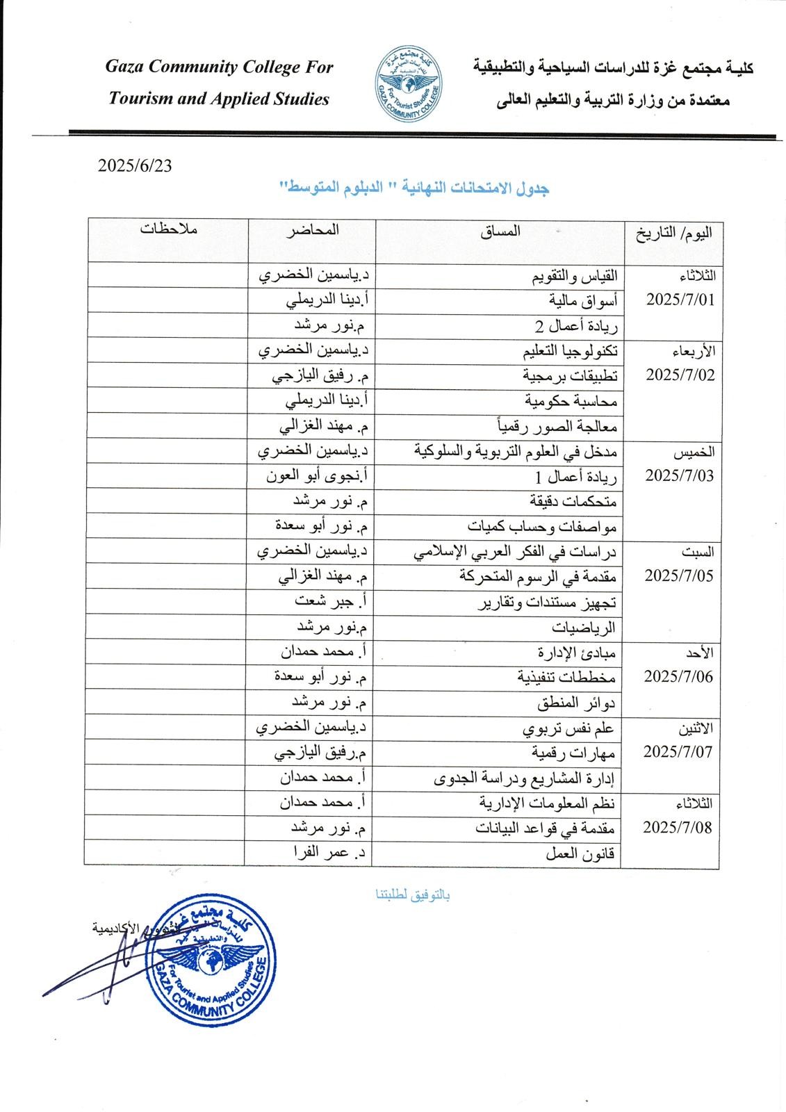 الامتحانات النهائية
