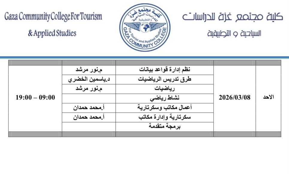 جدول امتحانات غير المكتمل 2